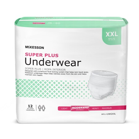 McKesson Super Plus Disposable Underwear Pull On with Tear Away Seams 2X-Large, UWGXXL, Moderate, 48 Ct